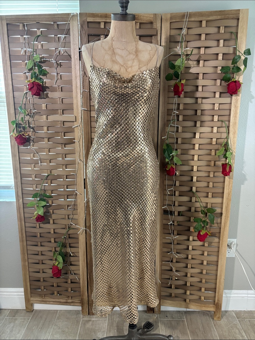 ZARA GOLD MESH SLIP DRESS